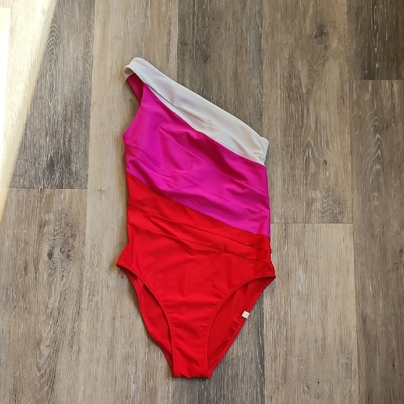 Summersalt Red and Pink One-Piece Swimsuit Asymmetrical Design